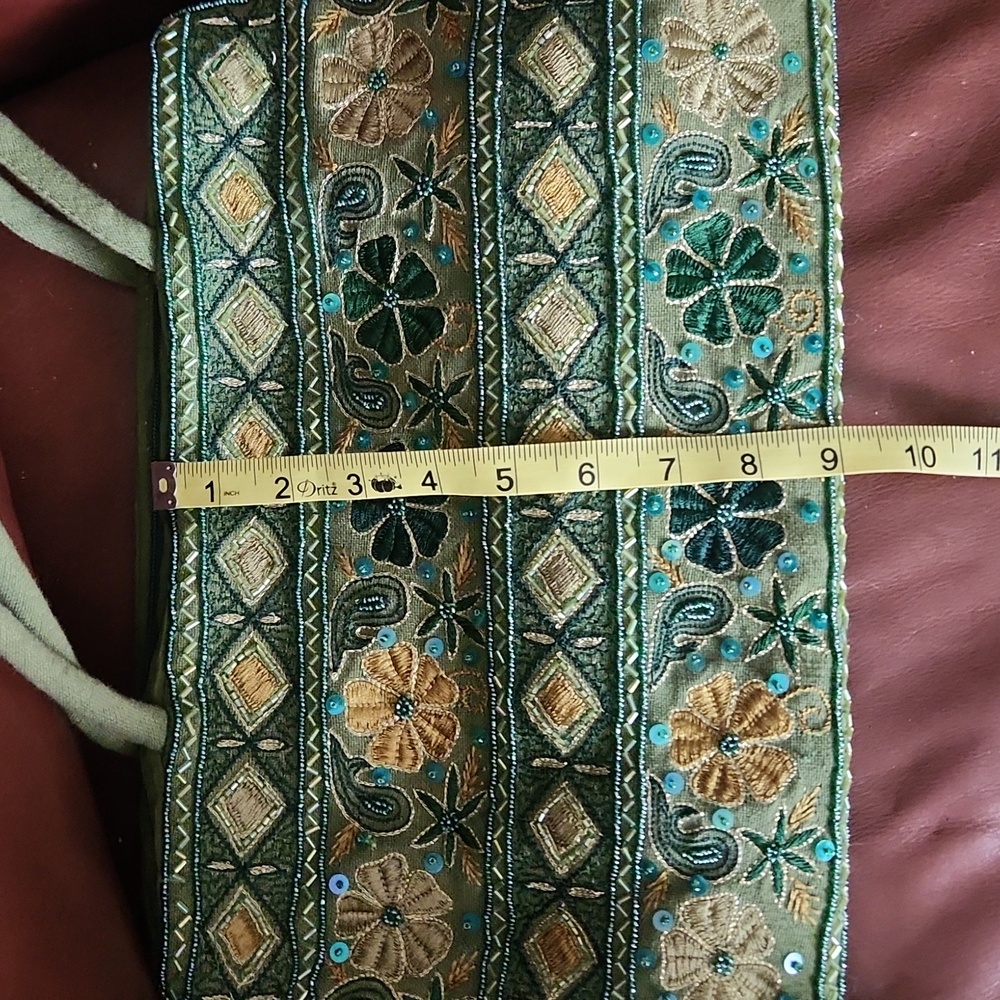 Embroidered And Beaded Lucky Green  Bag - Picture 6 of 6